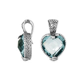Sterling Silver Heart-Shaped Pendant With Blue Topaz Quartz And Antique Floral Bali Detailing